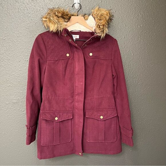 Denim & Co Anorak Jacket Sherpa Lined Hood Women in Deep Burgundy | size XS - Picture 3 of 11